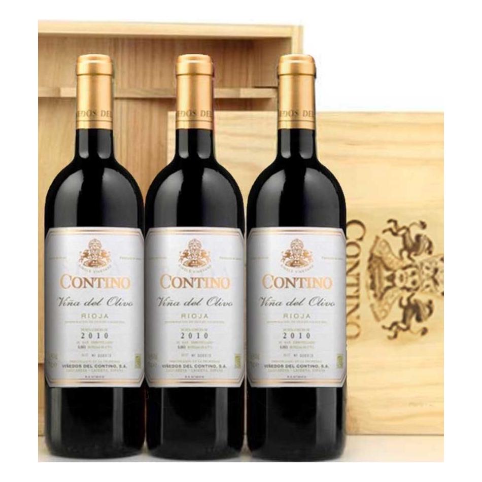 Pack 3 botellas Contino Viña del Olivo en caja de madera