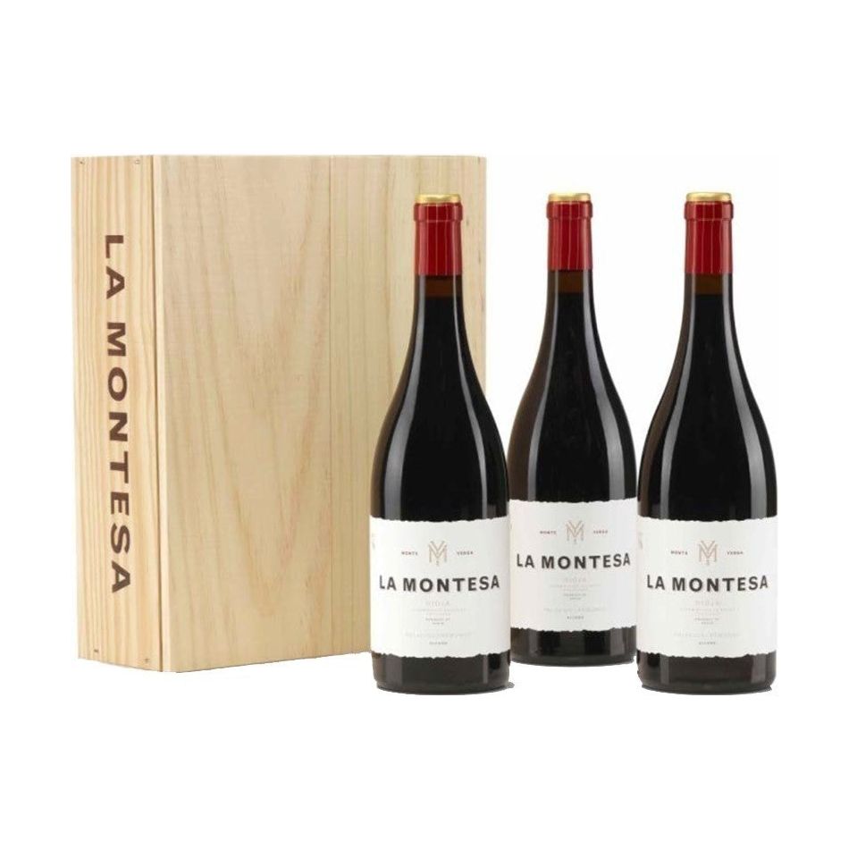 Pack of 3 La Montesa bottles in a wooden box