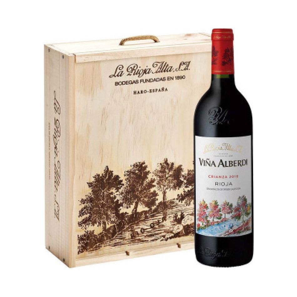 Pack 3 botellas Viña Alberdi crianza en caja de madera