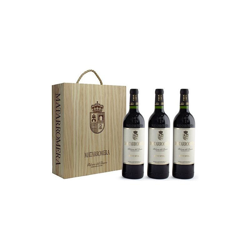 Pack 3 botellas Matarromera Reserva en caja de madera